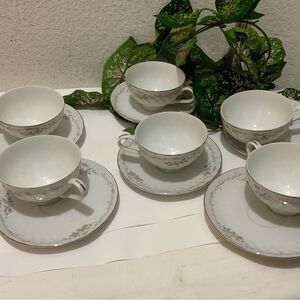 SET OF SIX GOLD STANDARD TEACUPS AND SAUCERS - GENUINE PORCELAIN CHINA - ROSES